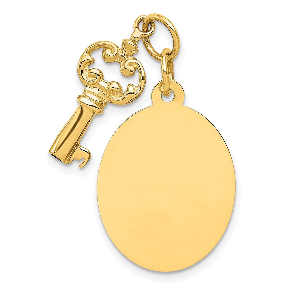 14K Polished Engraveable Disc and Key Charm-A0128