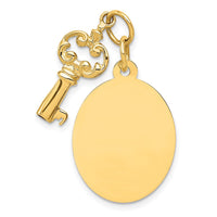 14K Polished Engraveable Disc and Key Charm-A0128