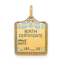 14k Enameled Blue Engravable Birth Certificate Charm-A0363/B