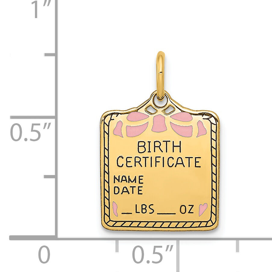 14k Enameled Pink Engravable Birth Certificate Charm-A0363/P