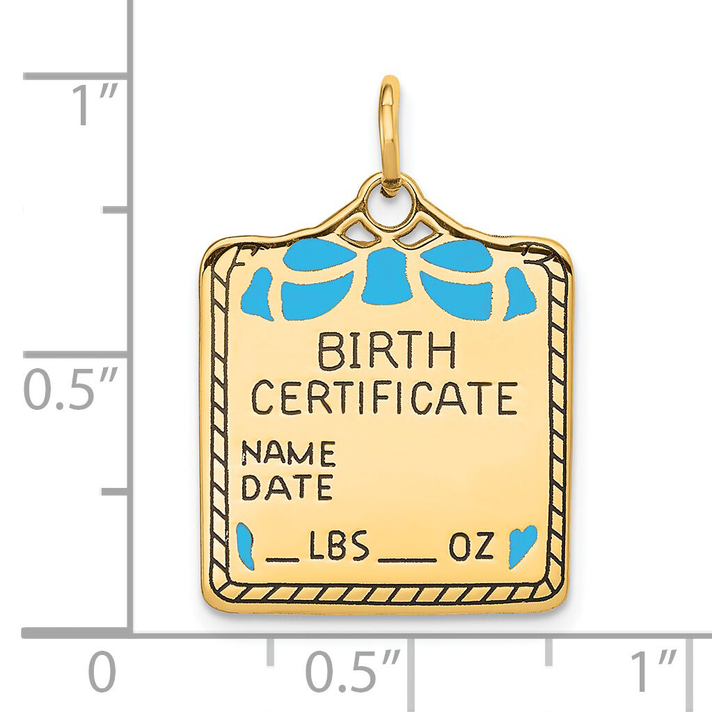 14k Enameled Blue Engravable Birth Certificate Charm-A0364/B