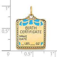 14k Enameled Blue Engravable Birth Certificate Charm-A0364/B