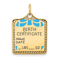 14k Enameled Blue Engravable Birth Certificate Charm-A0364/B