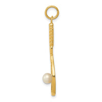 14K Tennis Racquet W/FW Cultured Pearl Charm-A0378