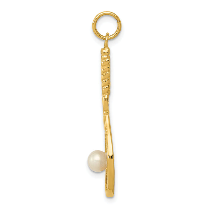 14K Tennis Racquet W/FW Cultured Pearl Charm-A0378