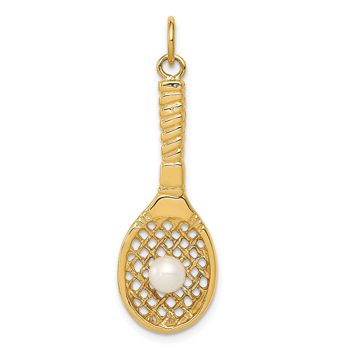 14K Tennis Racquet W/FW Cultured Pearl Charm-A0378