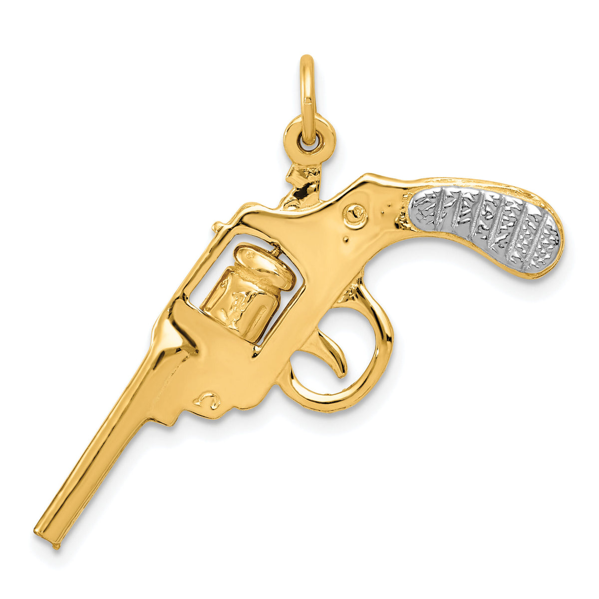 14k and Rhodium Moveable Revolver Charm-A0381