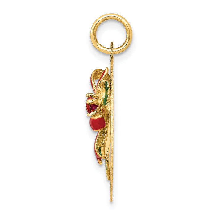 14k Enameled Mistletoe with Synthetic Stone Charm-A0830
