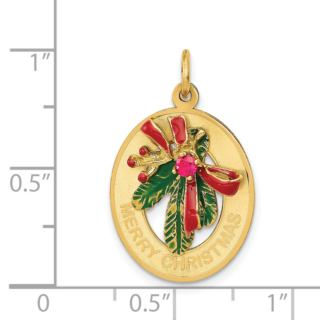 14k Enameled Mistletoe with Synthetic Stone Charm-A0830
