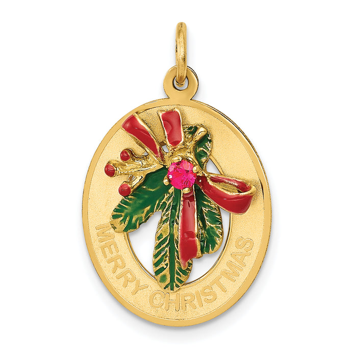 14k Enameled Mistletoe with Synthetic Stone Charm-A0830