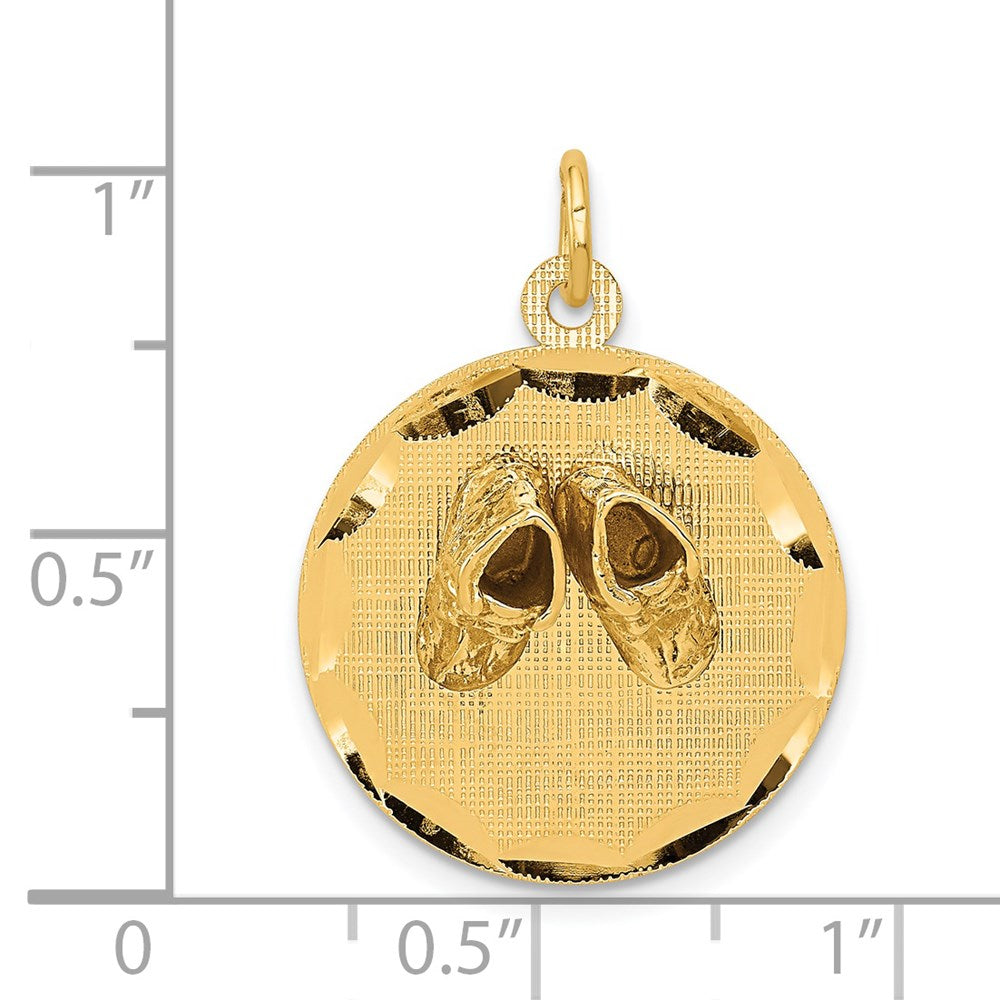 14k Small Solid Engravable Baby Shoes on Disc Charm-A1081/L