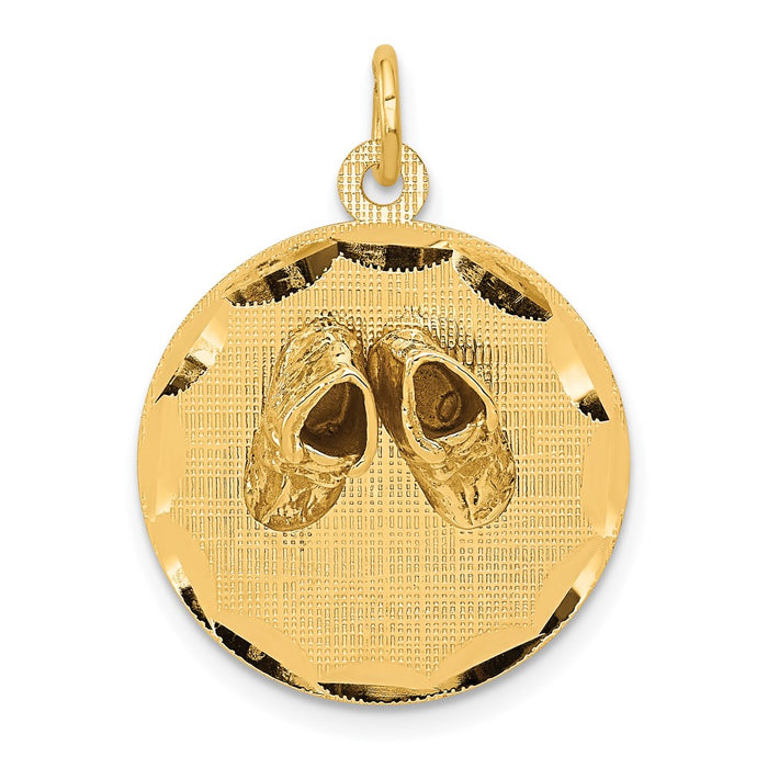 14k Small Solid Engravable Baby Shoes on Disc Charm-A1081/L