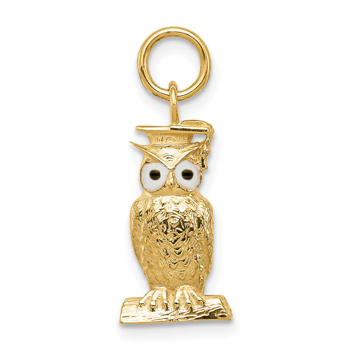 14K Graduation Owl Charm with Enamel-A1546/L
