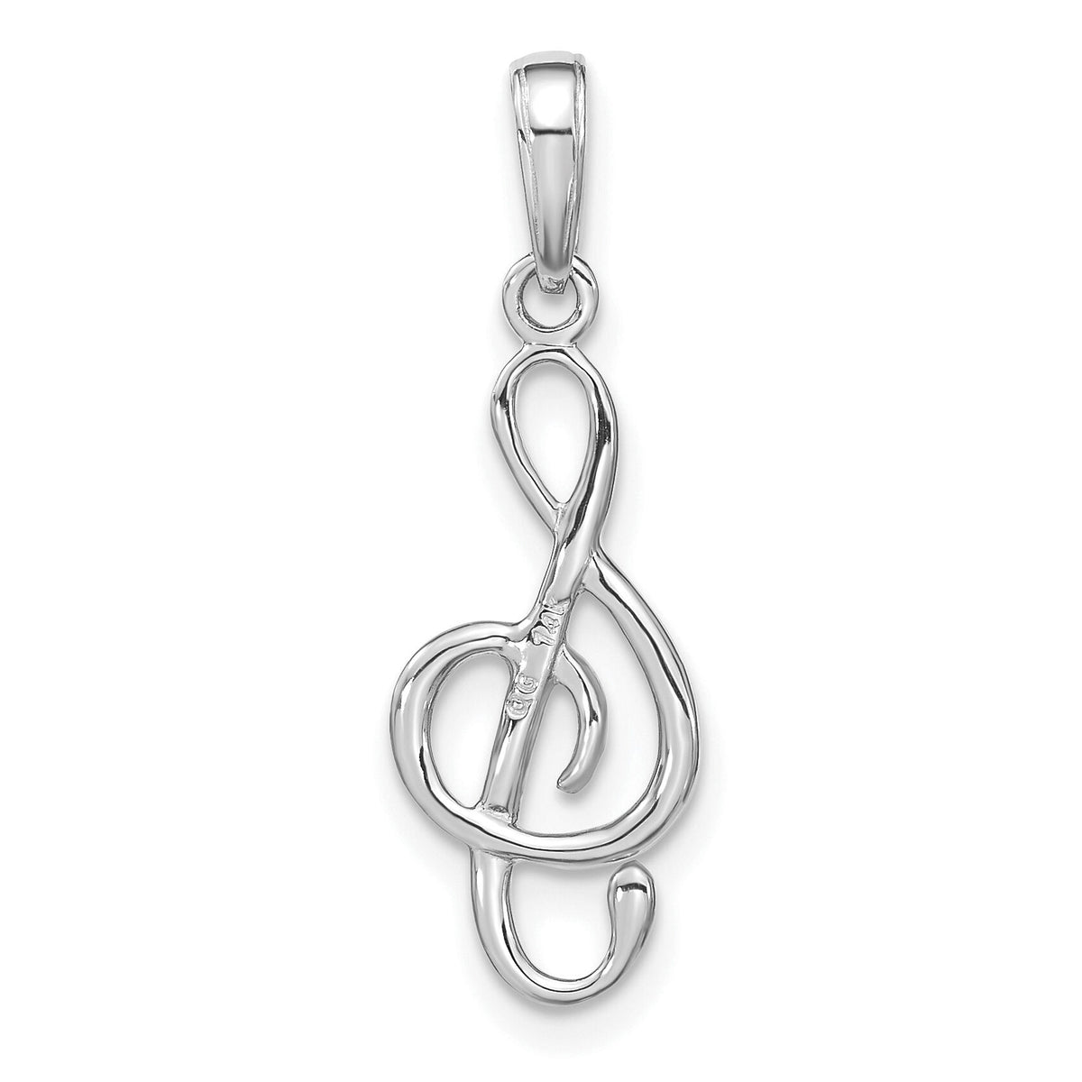14K White Gold 3-D Treble Clef Pendant-A2192W