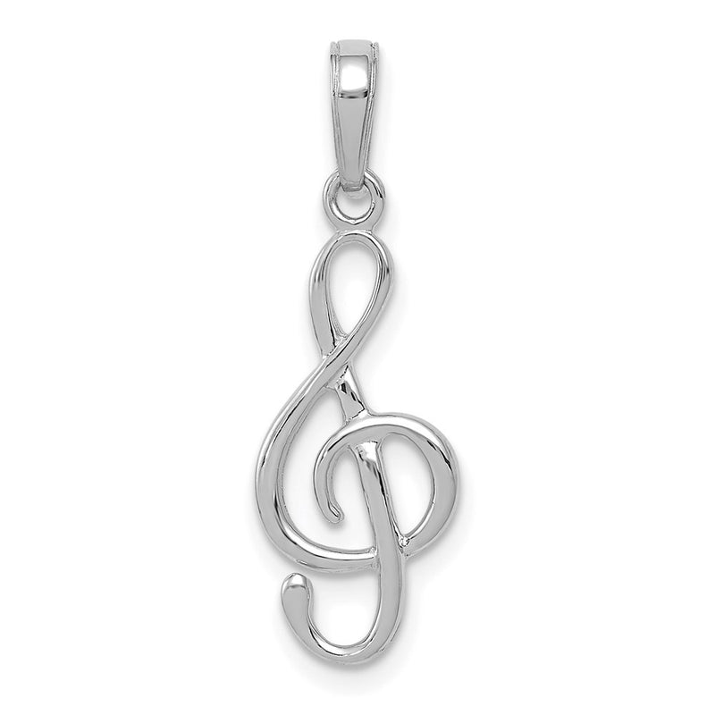 14K White Gold 3-D Treble Clef Pendant-A2192W