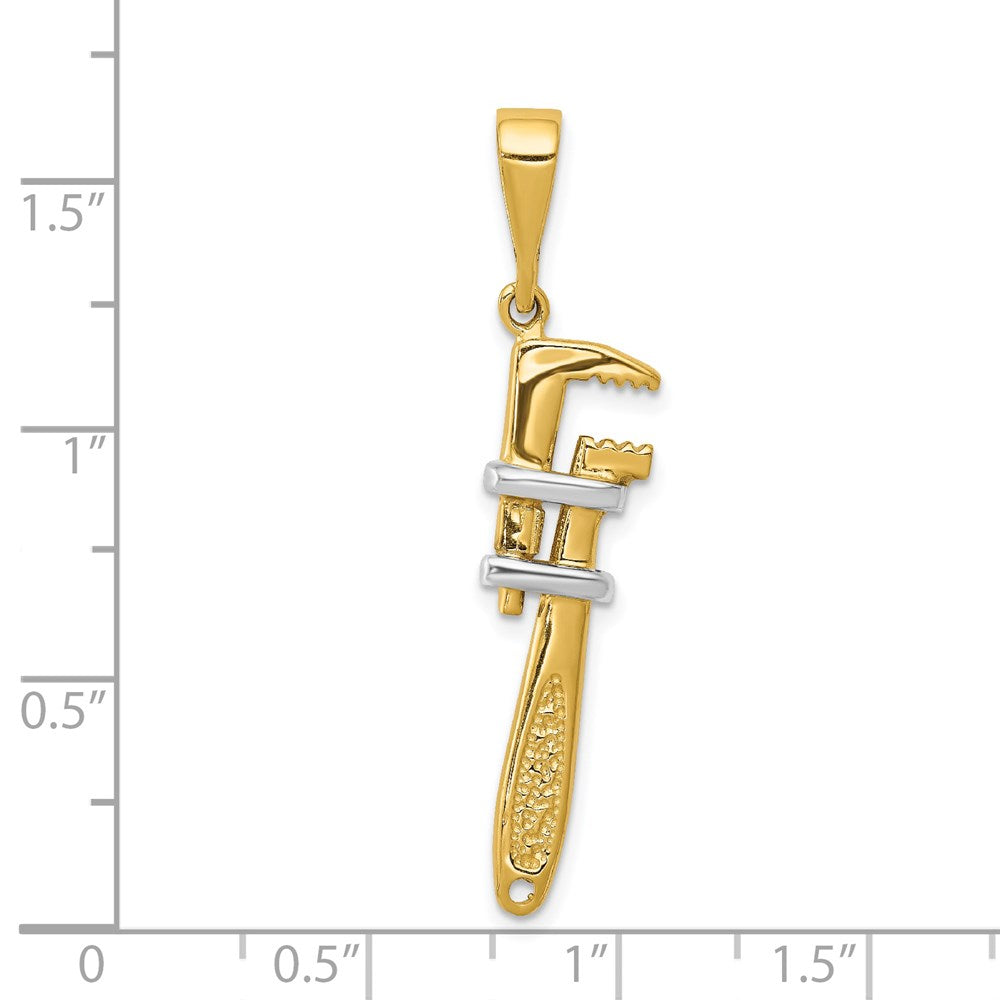 14K w/Rhodium 3-D Pipe Wrench Charm-A2197