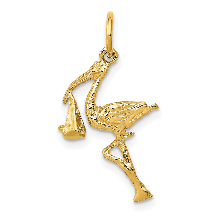 14k Solid 3-Dimensional Stork Charm-A7101