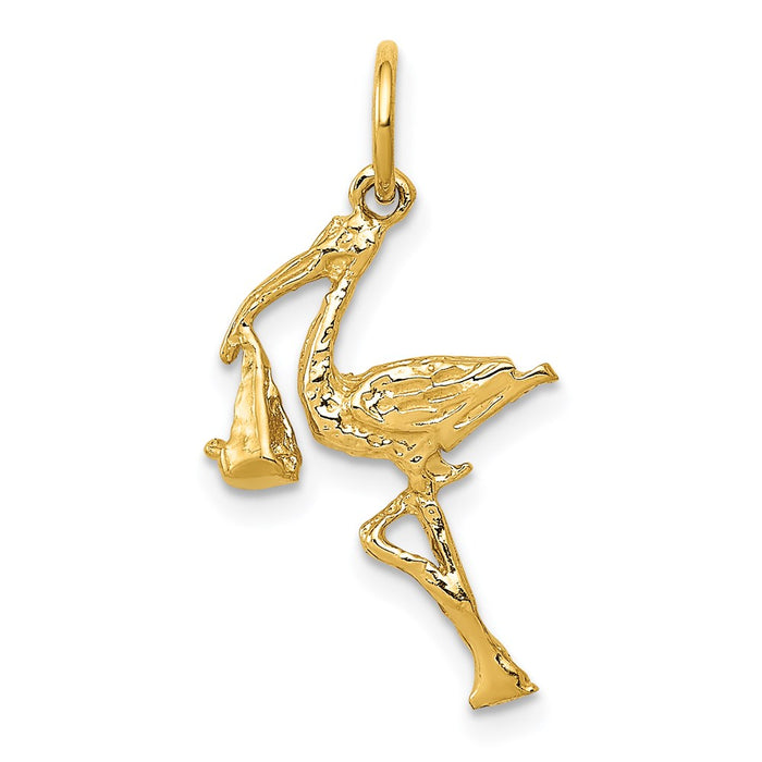 14k Solid 3-Dimensional Stork Charm-A7101