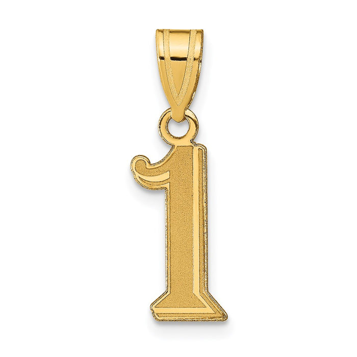 14k Polished Etched Number 1 Pendant-AEN01