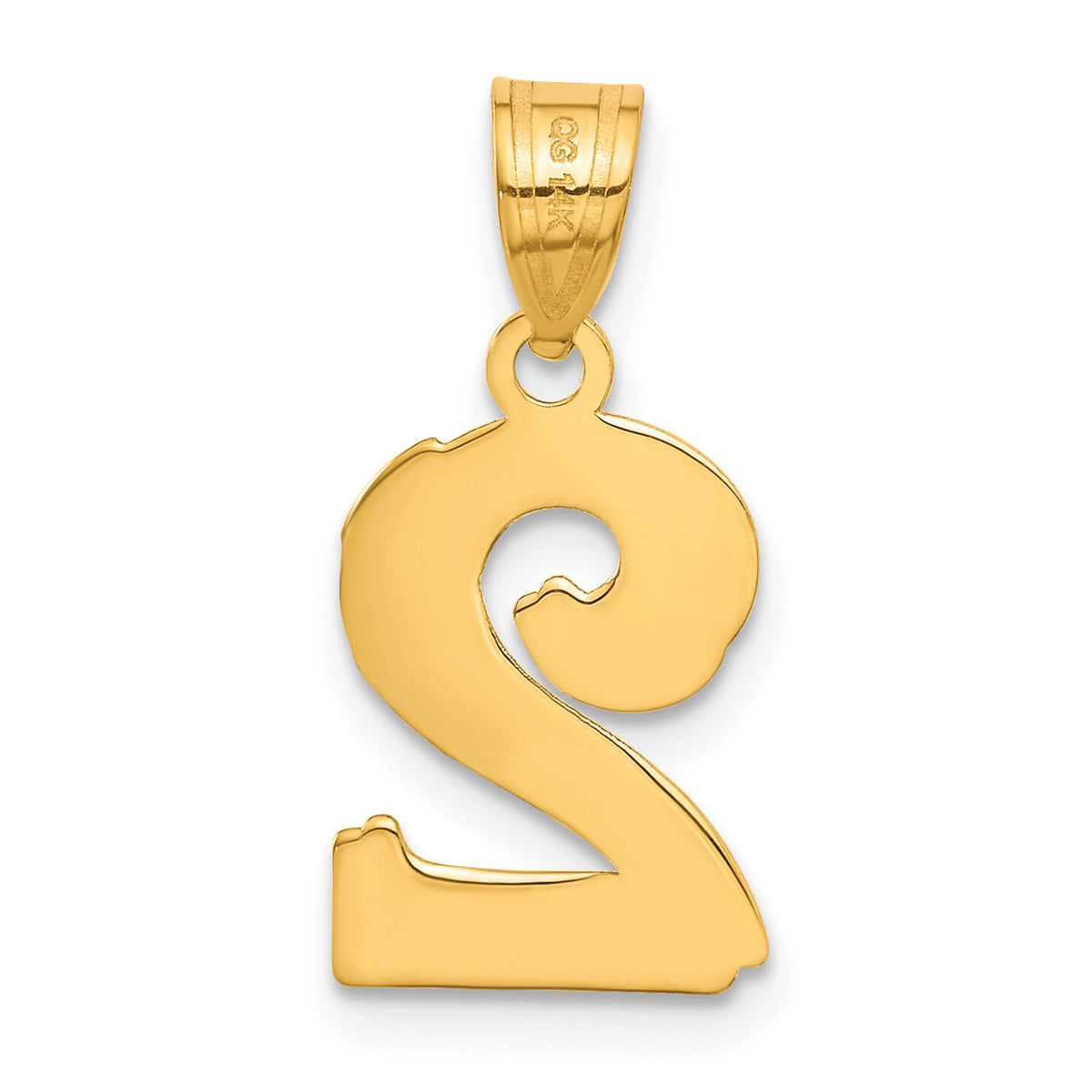 14k Polished Etched Number 2 Pendant-AEN02