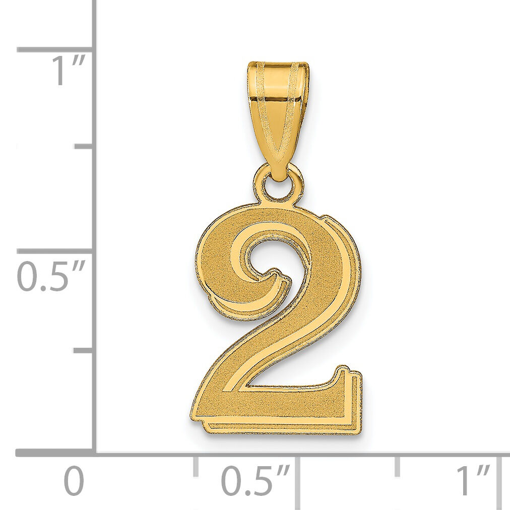 14k Polished Etched Number 2 Pendant-AEN02