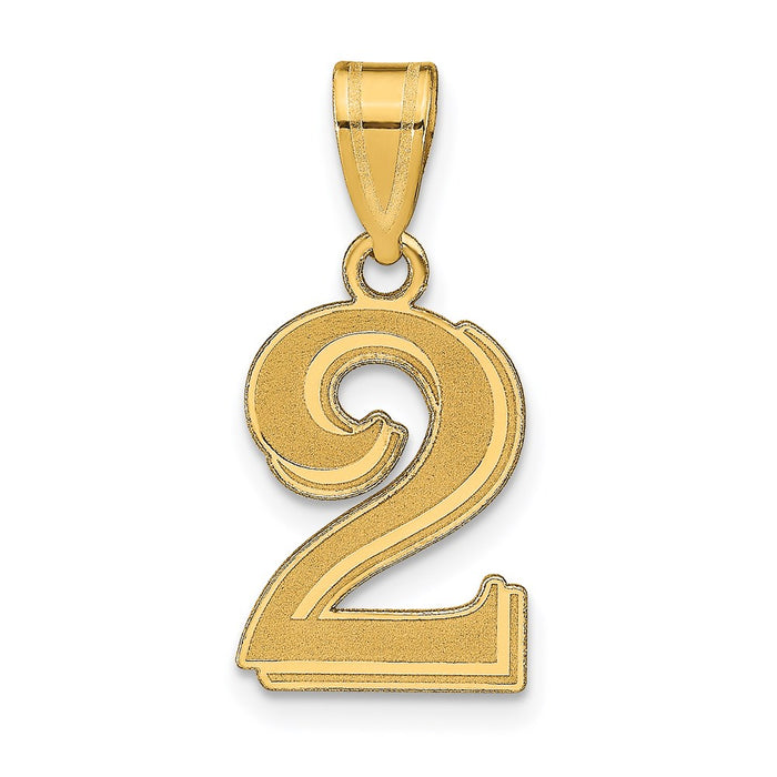 14k Polished Etched Number 2 Pendant-AEN02