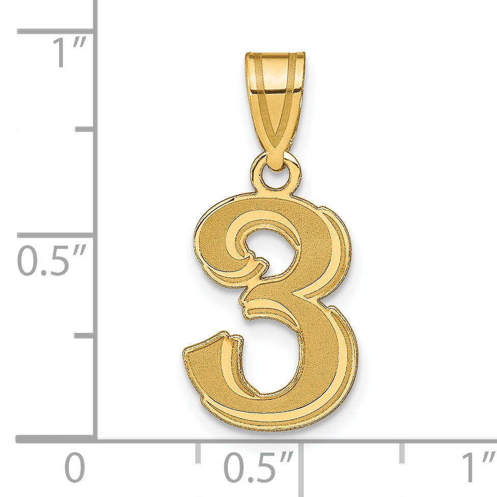 14k Polished Etched Number 3 Pendant-AEN03