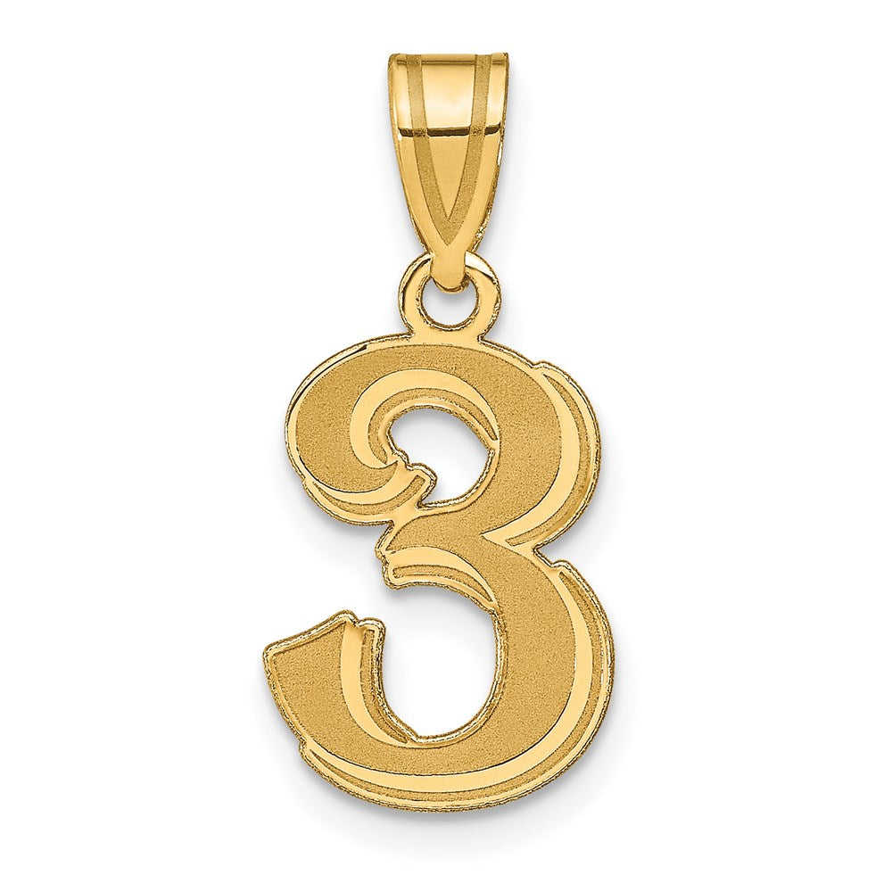 14k Polished Etched Number 3 Pendant-AEN03