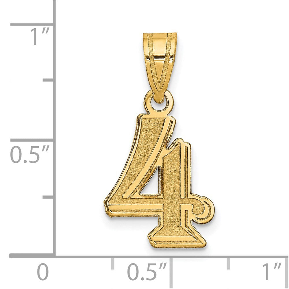 14k Polished Etched Number 4 Pendant-AEN04