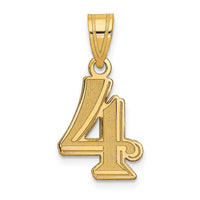 14k Polished Etched Number 4 Pendant-AEN04