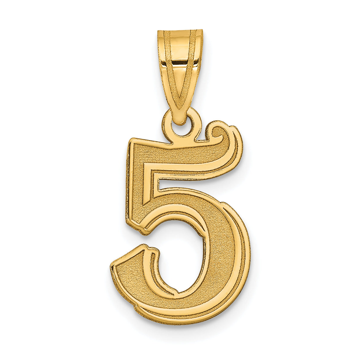 14k Polished Etched Number 5 Pendant-AEN05