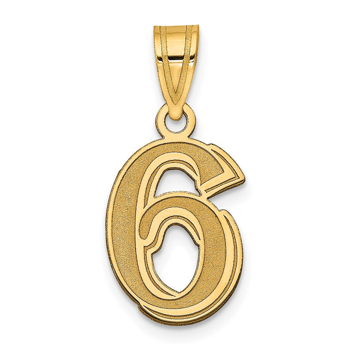 14k Polished Etched Number 6 Pendant-AEN06