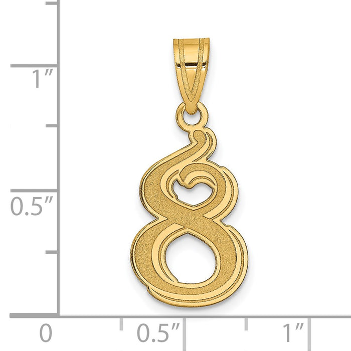 14k Polished Etched Number 8 Pendant-AEN08