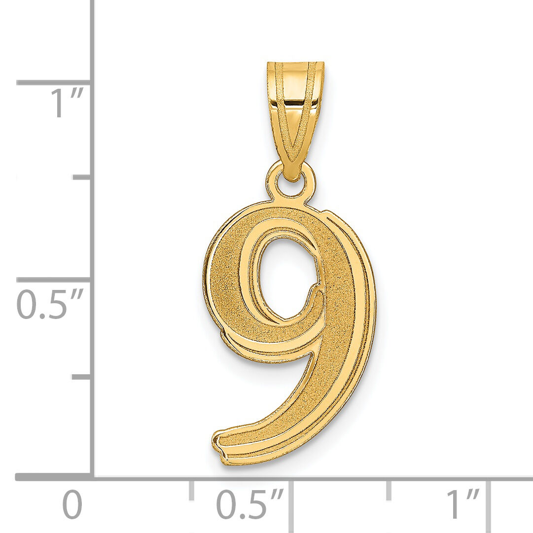 14k Polished Etched Number 9 Pendant-AEN09