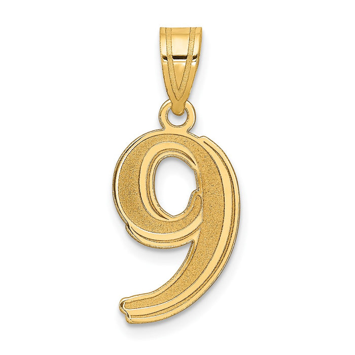 14k Polished Etched Number 9 Pendant-AEN09