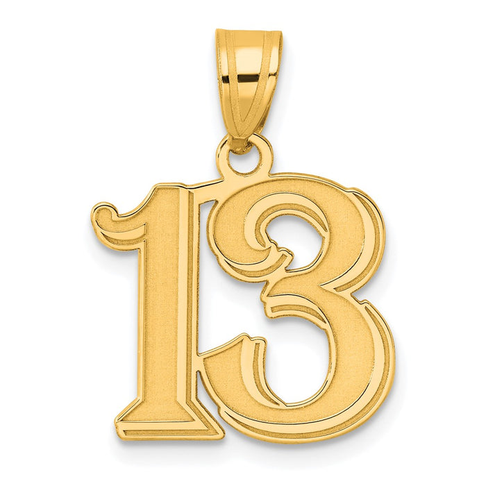 14k Polished Etched Number 13 Pendant-AEN13