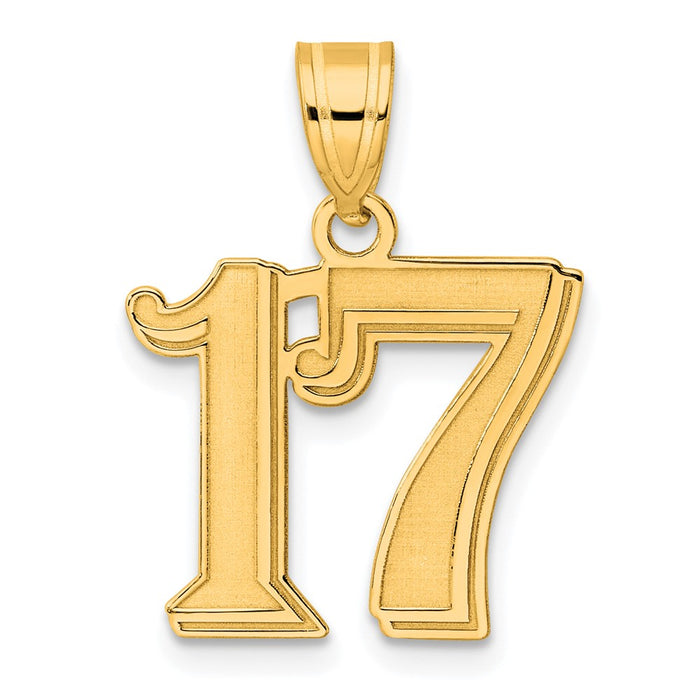 14k Polished Etched Number 17 Pendant-AEN17