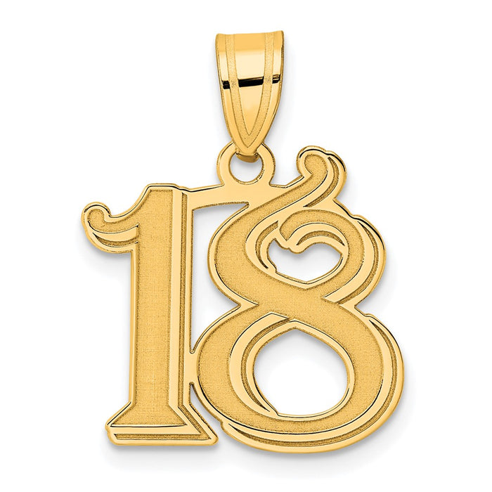 14k Polished Etched Number 18 Pendant-AEN18