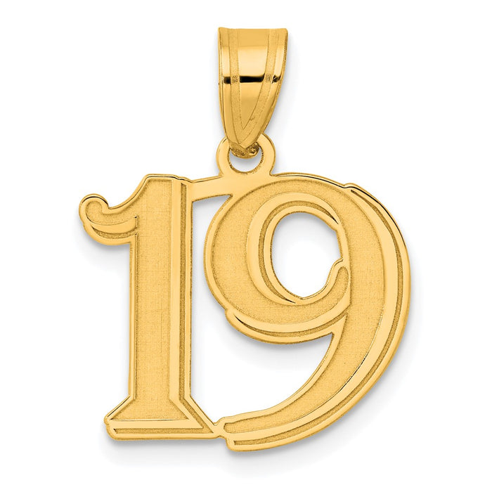 14k Polished Etched Number 19 Pendant-AEN19