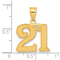 14k Polished Etched Number 21 Pendant-AEN21