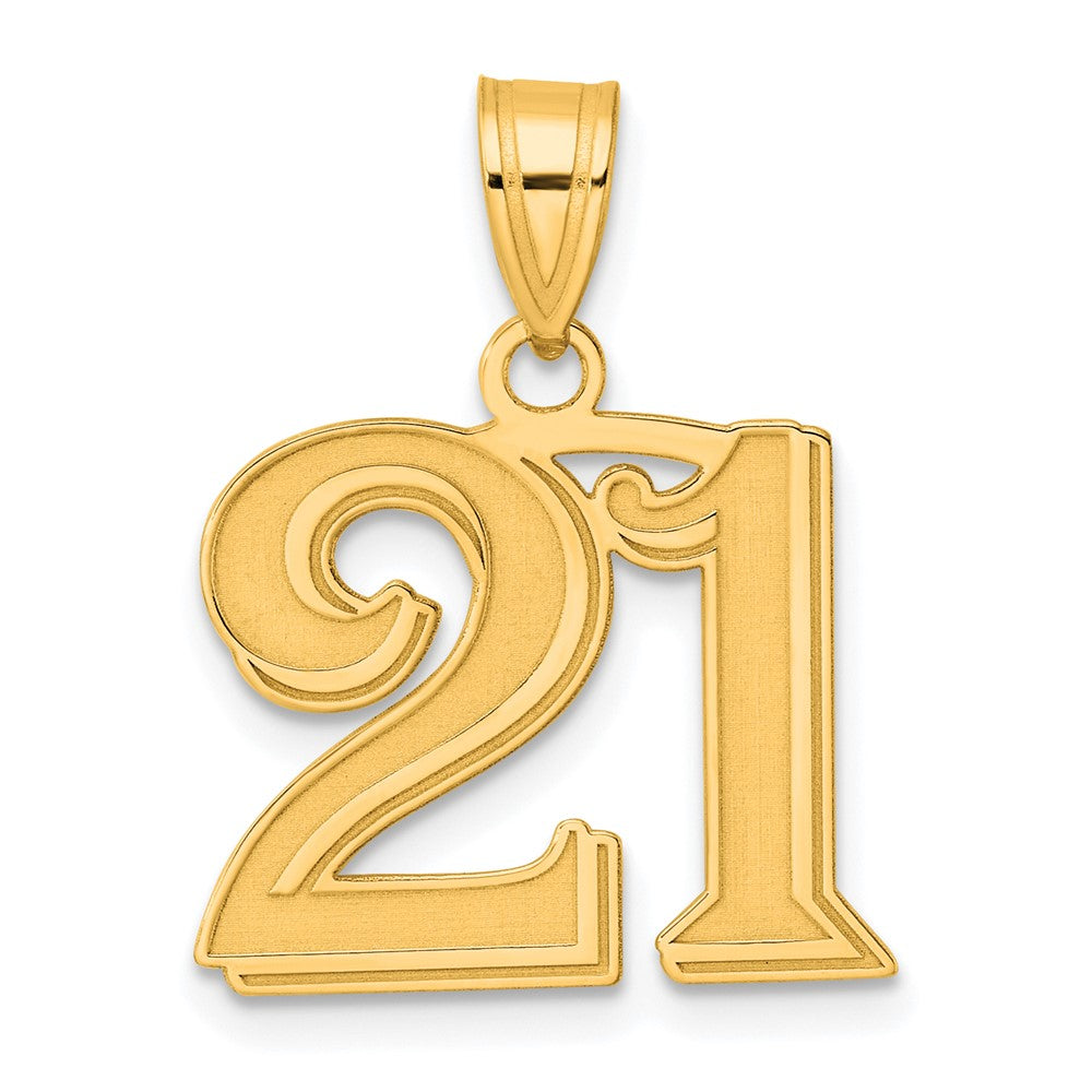 14k Polished Etched Number 21 Pendant-AEN21