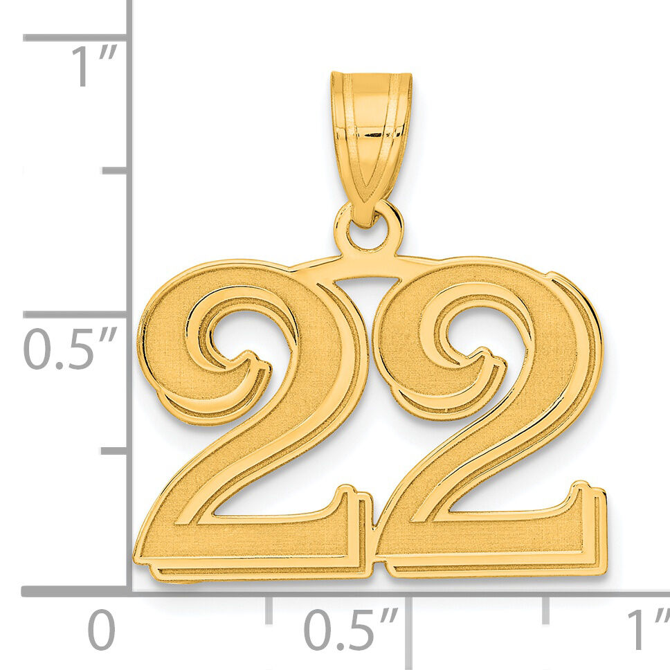 14k Polished Etched Number 22 Pendant-AEN22