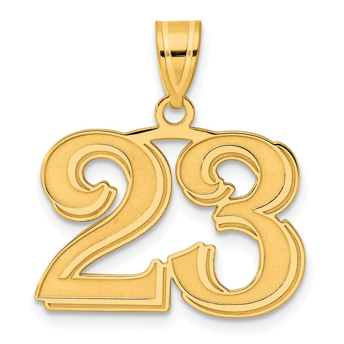 14k Polished Etched Number 23 Pendant-AEN23
