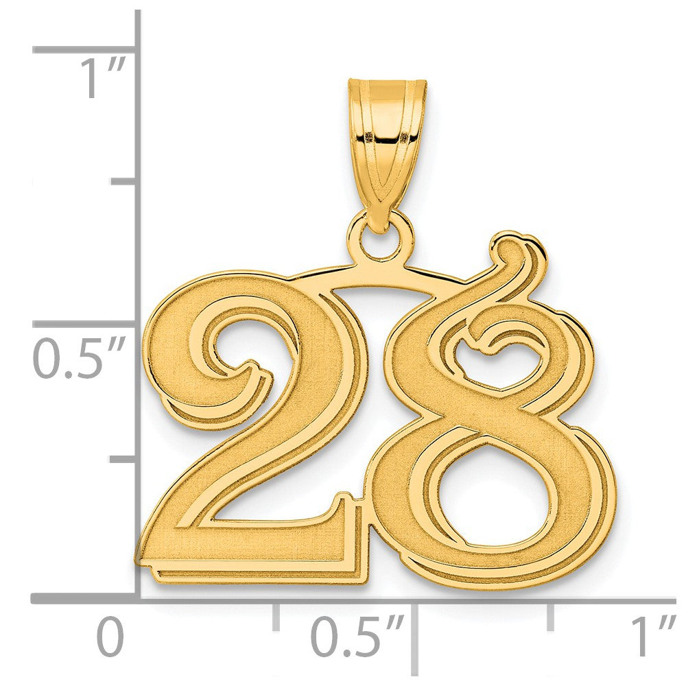 14k Polished Etched Number 28 Pendant-AEN28