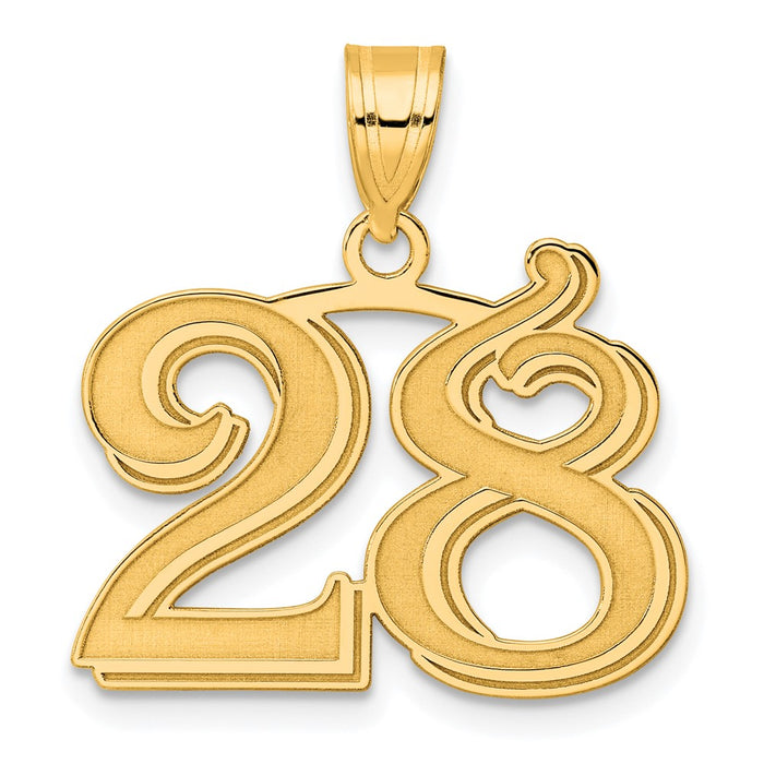 14k Polished Etched Number 28 Pendant-AEN28