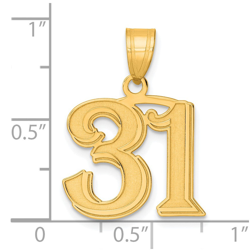 14k Polished Etched Number 31 Pendant-AEN31