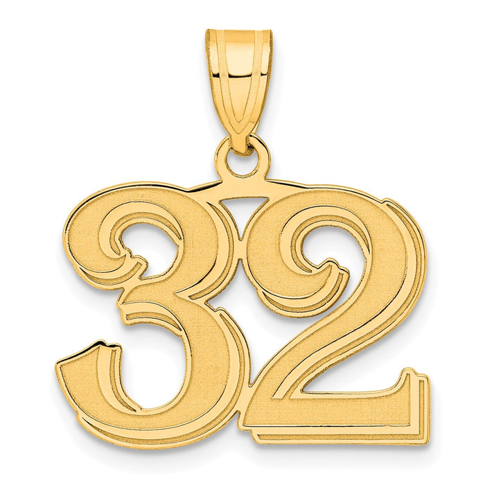 14k Polished Etched Number 32 Pendant-AEN32