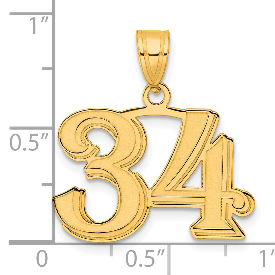 14k Polished Etched Number 34 Pendant-AEN34