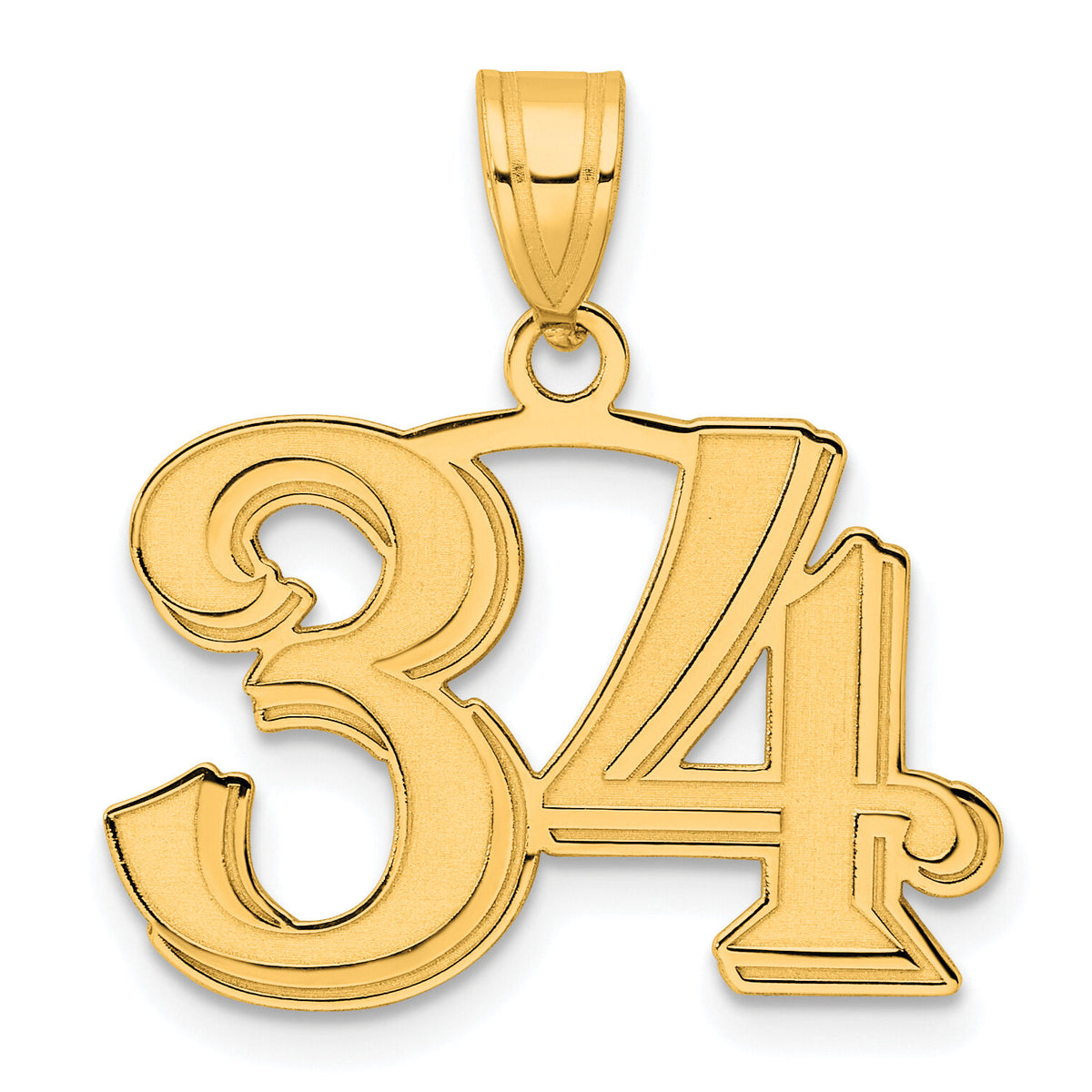 14k Polished Etched Number 34 Pendant-AEN34