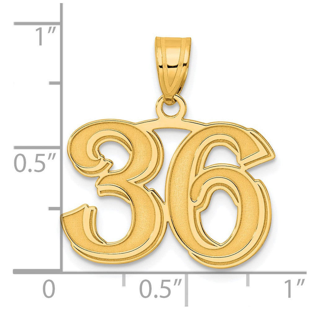 14k Polished Etched Number 36 Pendant-AEN36